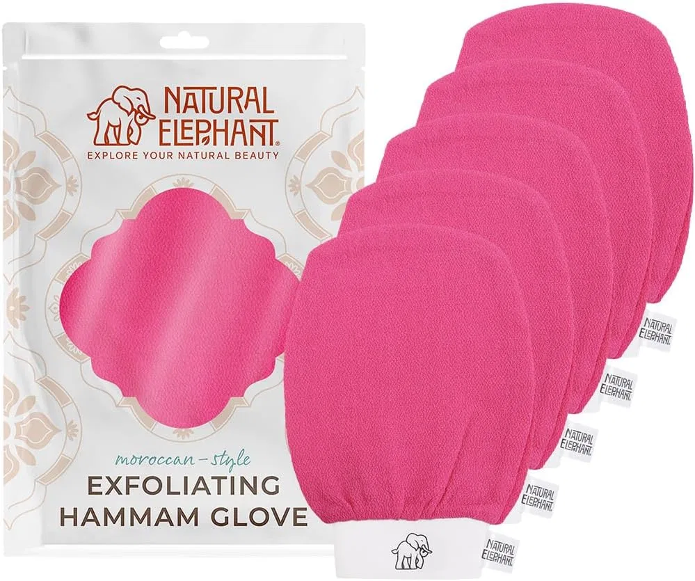 Эксфолирующая перчатка Hamam Glove Natural Elephant, набор 5 шт, розовый тюльпан