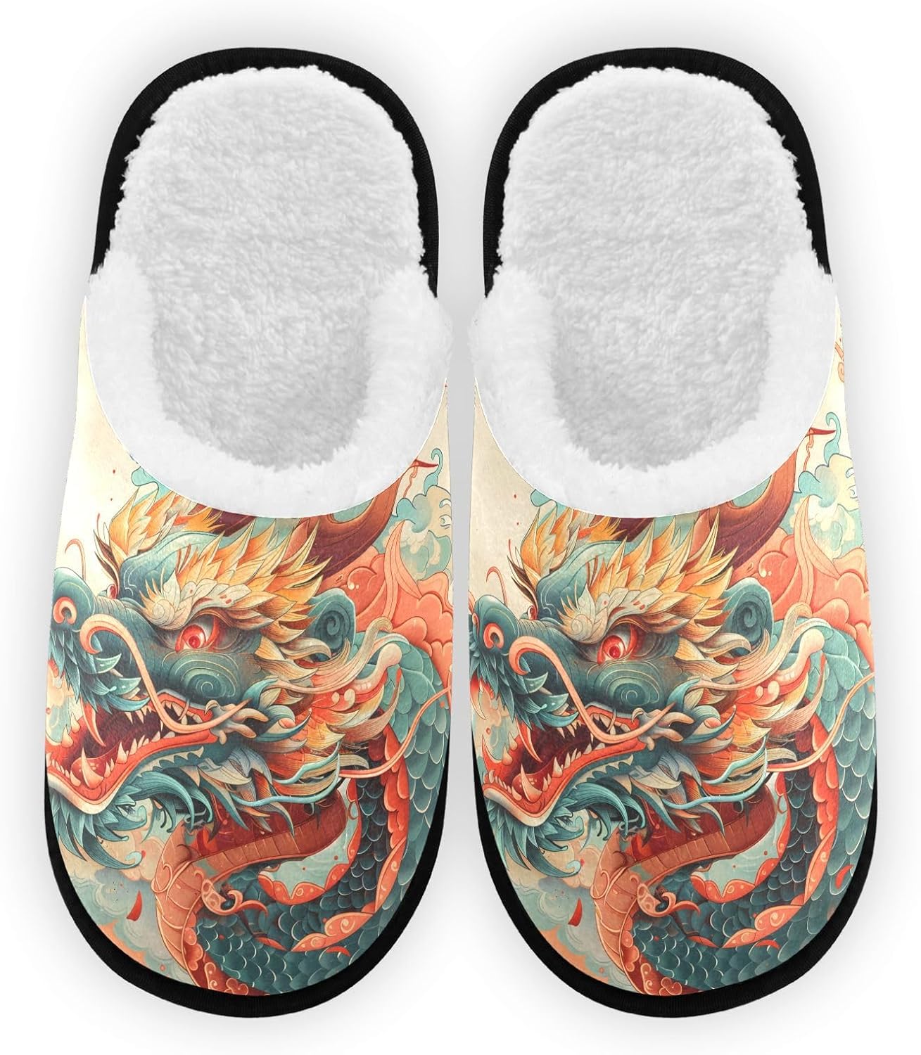 

Мягкие тапочки FENOCHE в виде китайского дракона для женщин и мужчин, теплые и удобные, для путешествий, спа, с нескользящей подошвой, Multicolor