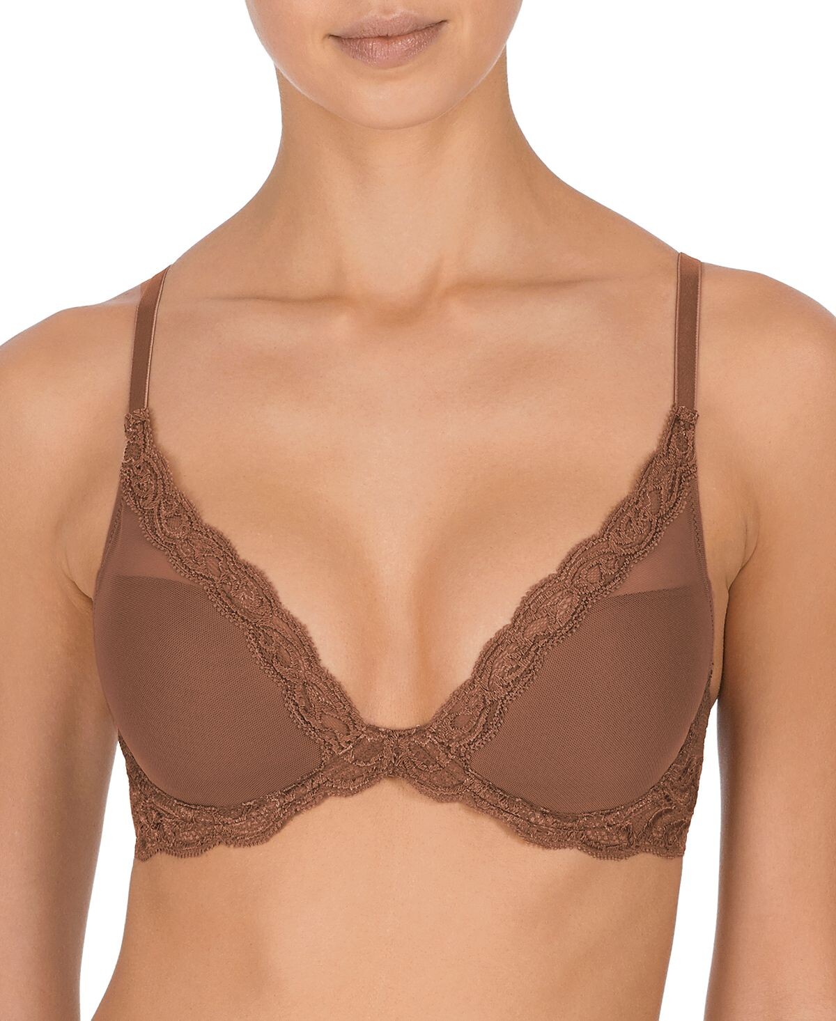 

Бюстгальтер Feathers Contour с глубоким вырезом и кружевной отделкой 730023 Natori
