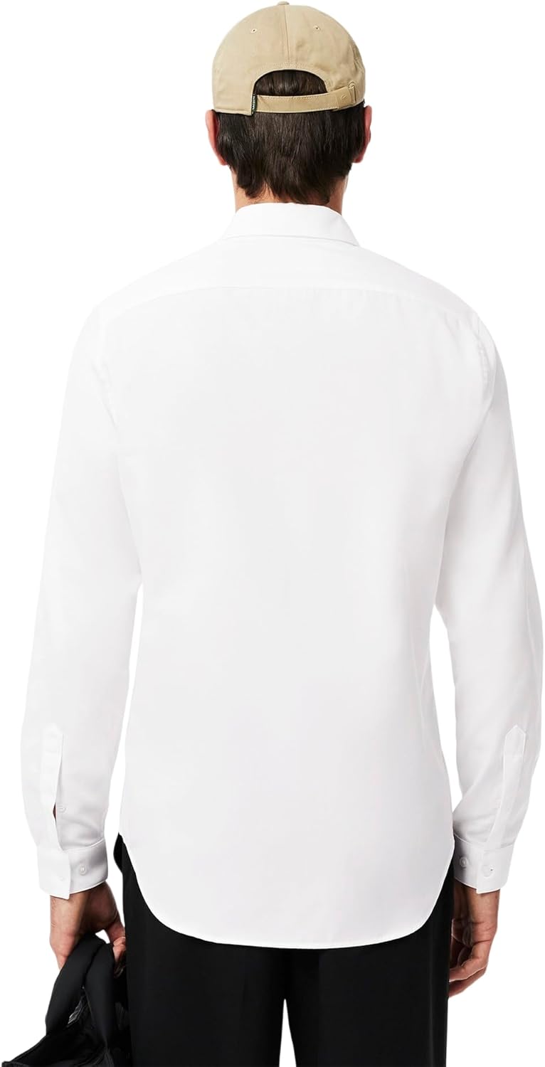 Lacoste мужская рубашка с длинным рукавом, обычный крой, однотонная, White — фото 3