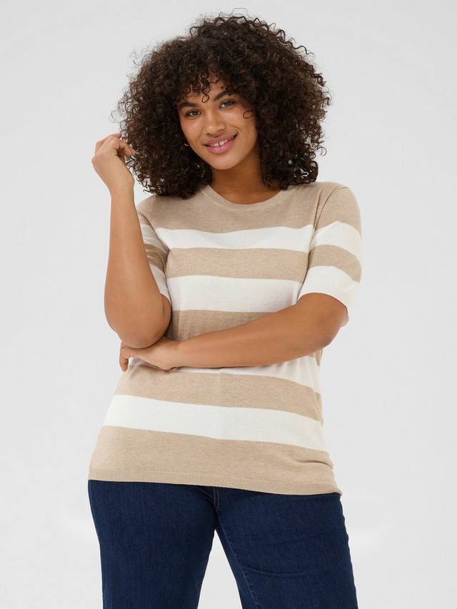 

Джемпер с коротким рукавом в полоску от lizzy KAFFE Curve, цвет Beige/Multi