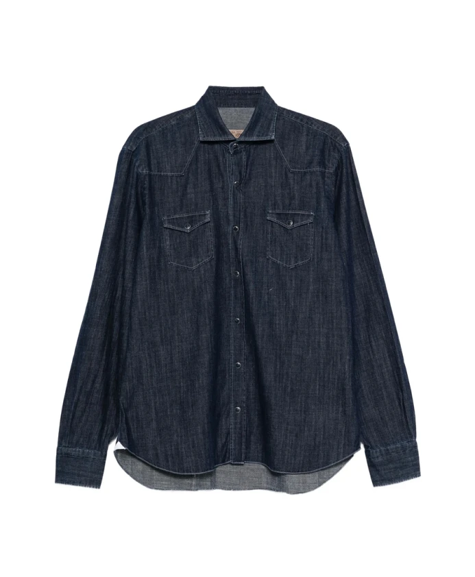 

Синяя джинсовая рубашка с нагрудными карманами Barba, синий