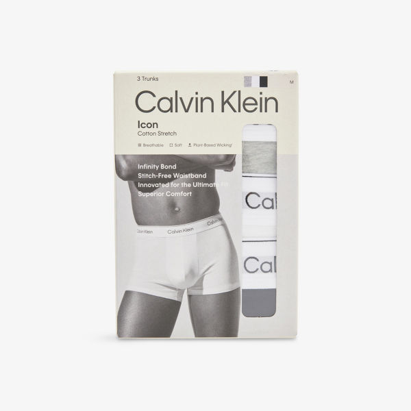 

Трусы хлопковые эластичные с логотипом Icon, 3 шт Calvin Klein, белый