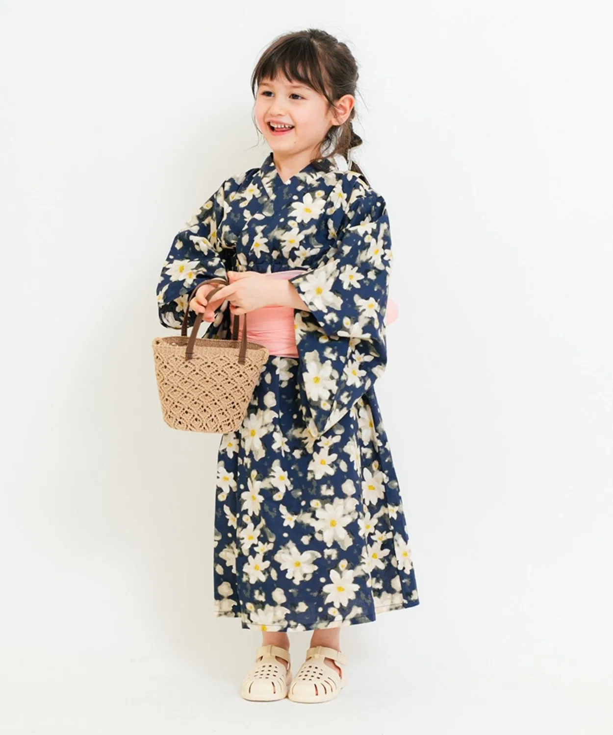 Платье-юката с цветочным принтом, бренд Littles.t.bys.t.closet, хлопок, тёмно-синий