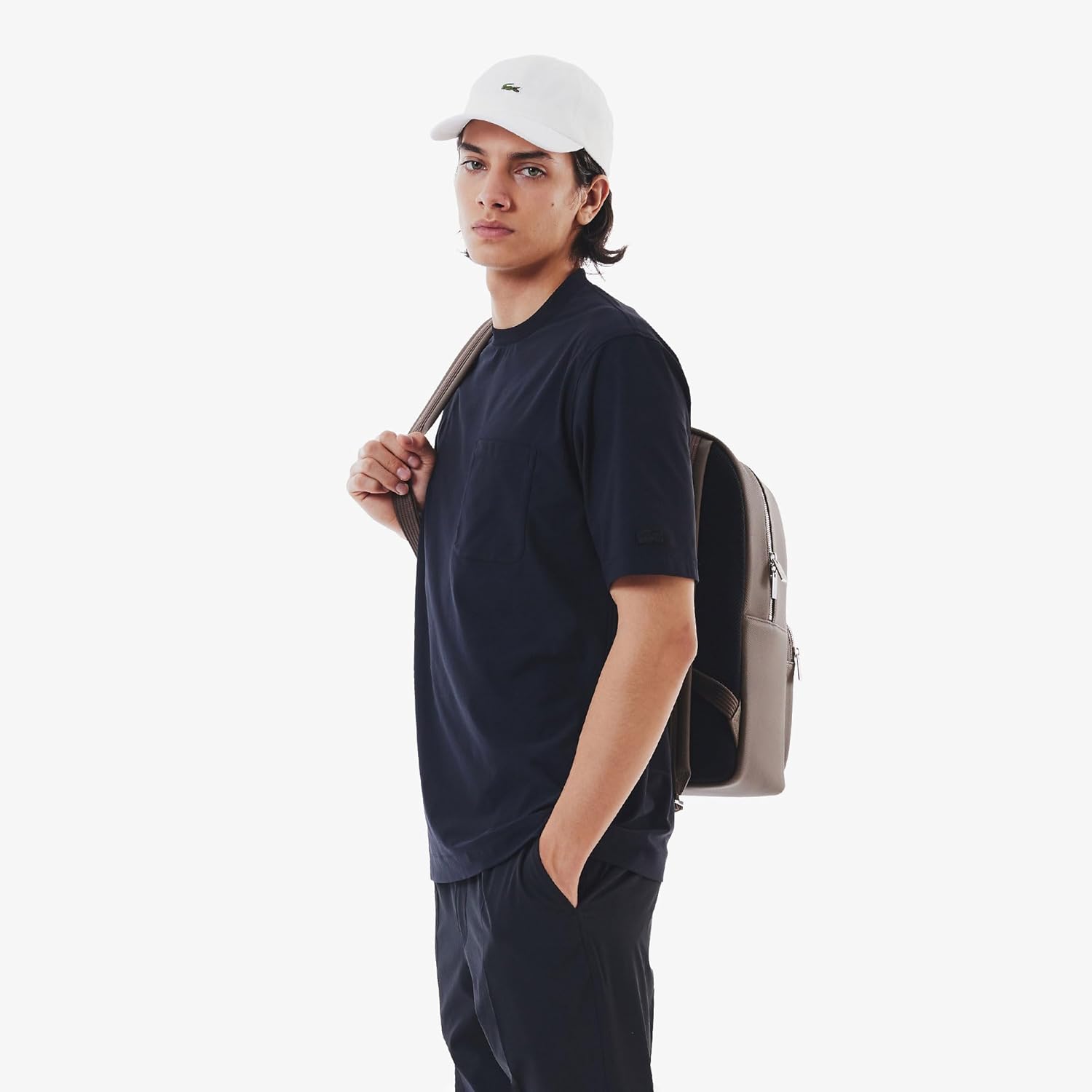 Мужская футболка Lacoste с карманом, быстросохнущая, эластичная, из эластичного материала, черный — фото 3