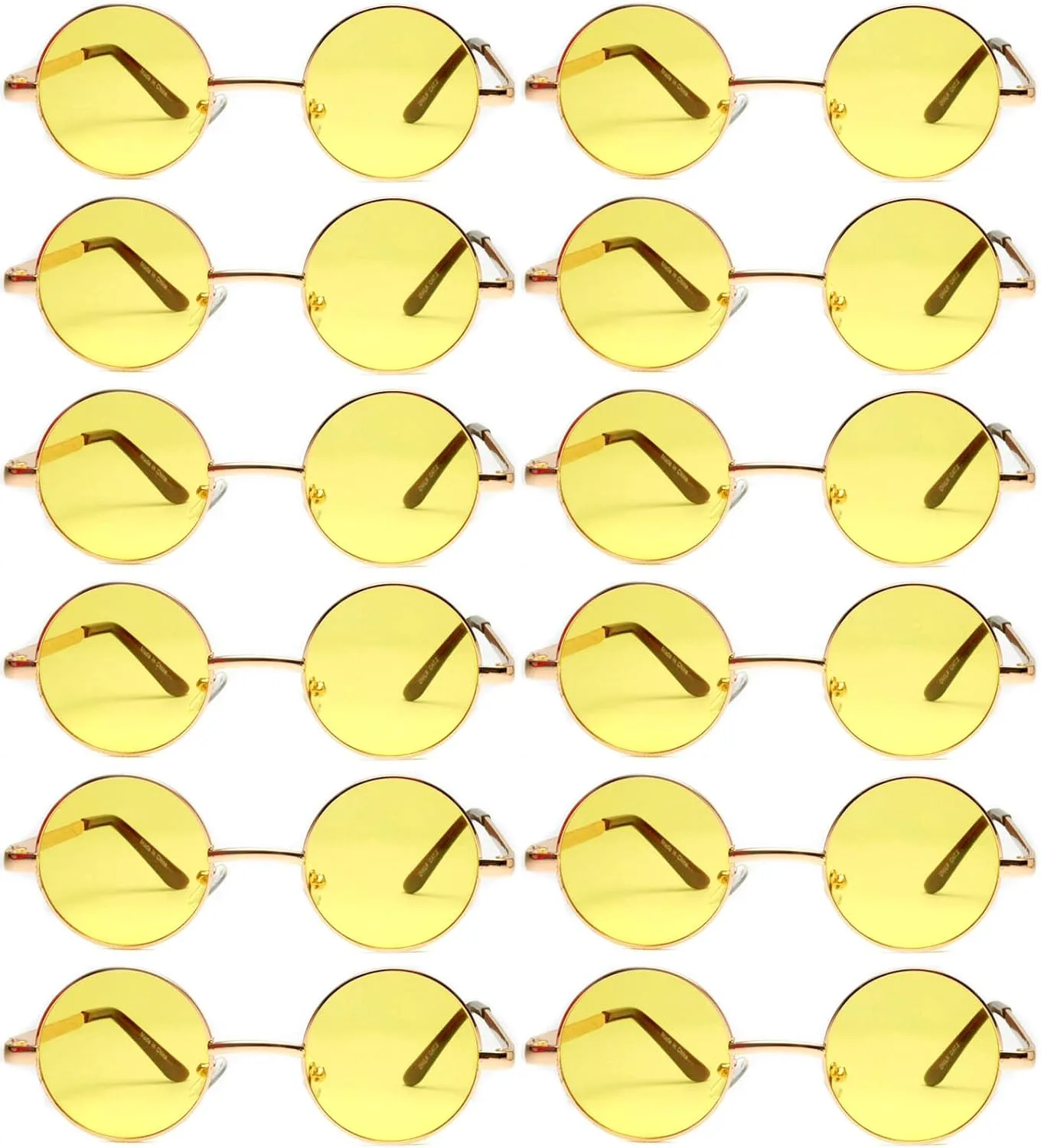 

12 круглых ретро-винтажных солнцезащитных очков с металлической оправой, цветными и зеркальными линзами, большими и маленькими линзами, 43mm Gold/Yellow Tint