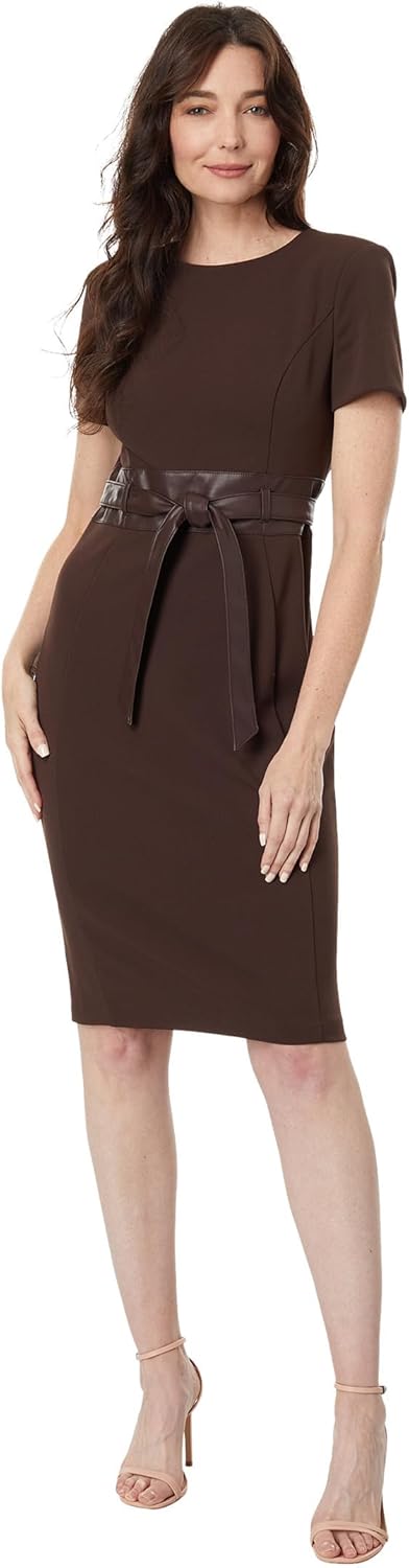 

Женское платье Calvin Klein из крепа с короткими рукавами для мероприятий, Coffee Bean