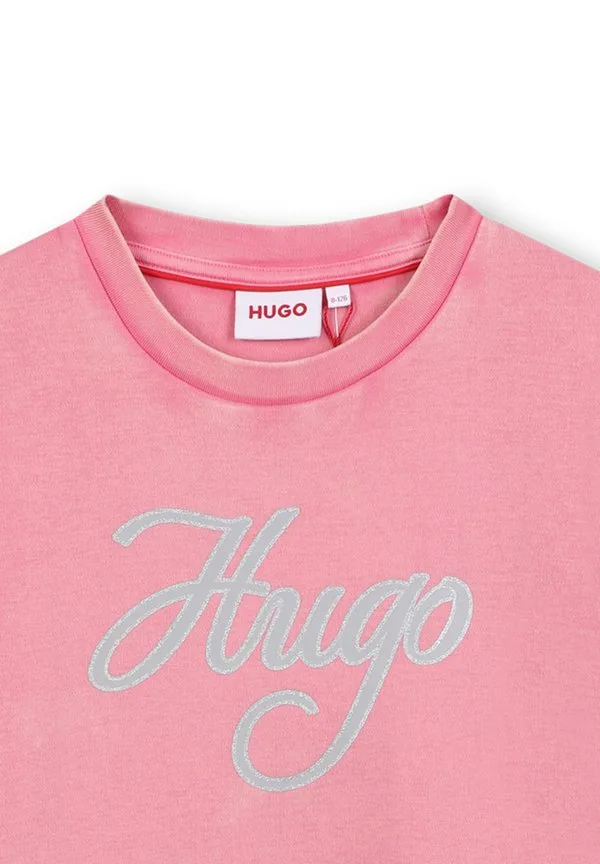 Платье из трикотажа с короткими рукавами Hugo Kids, Rasberry — фото 3