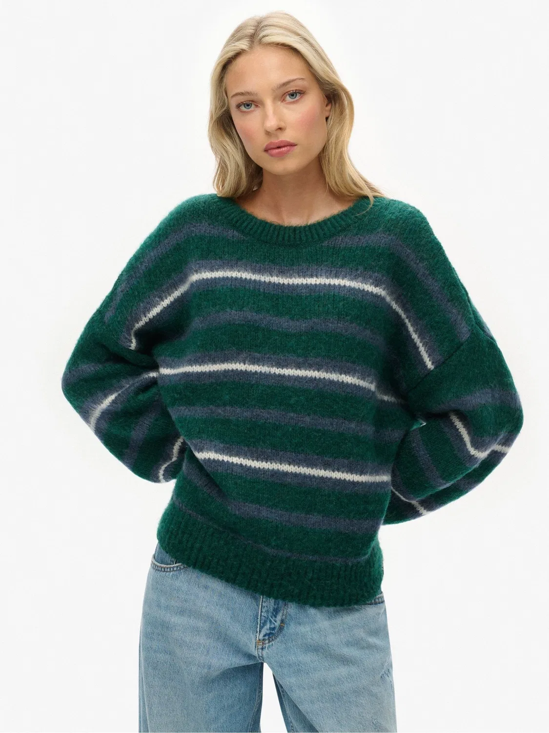 Джемпер свободного кроя с полосатым узором Slouchy Brushed Stripe Knit Superdry, зеленый
