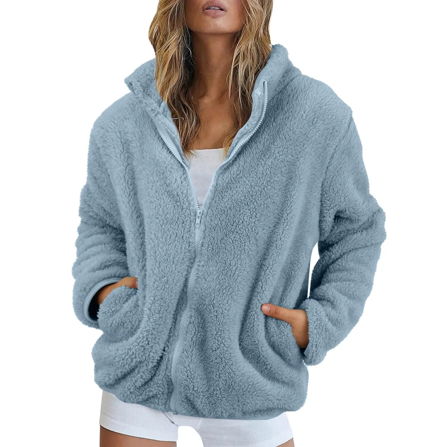 Женское зимнее пальто с принтом, модель Winter Sale, Azzurro — фото 2