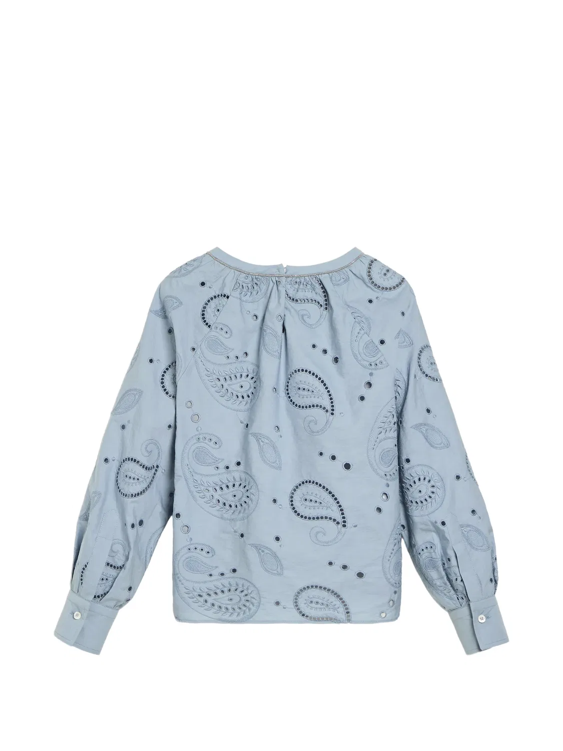 Топ с английской вышивкой и декором Monili Brunello Cucinelli Kids, синий — фото 2