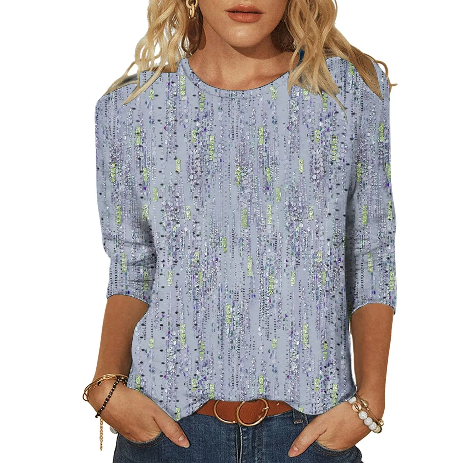 Женская блузка с длинным рукавом Plaid Shirt 3/4 Sleeves, B-blue — фото 2