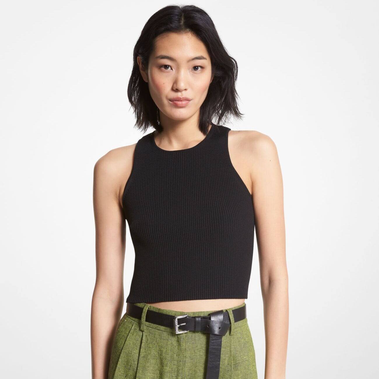 

Майка Michael Michael Kors Ribbed Recycled Viscose Blend Cropped Tank, черный