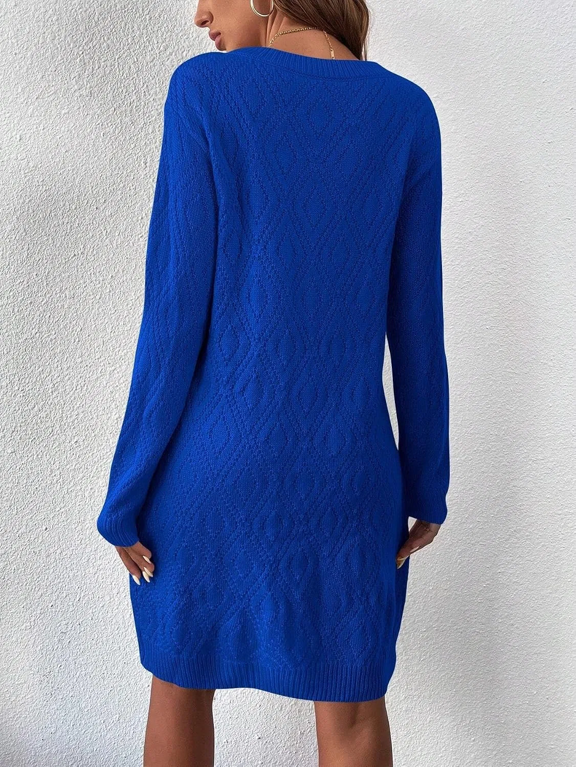 Женское короткое платье-свитер с длинным рукавом, Royal Blue — фото 3
