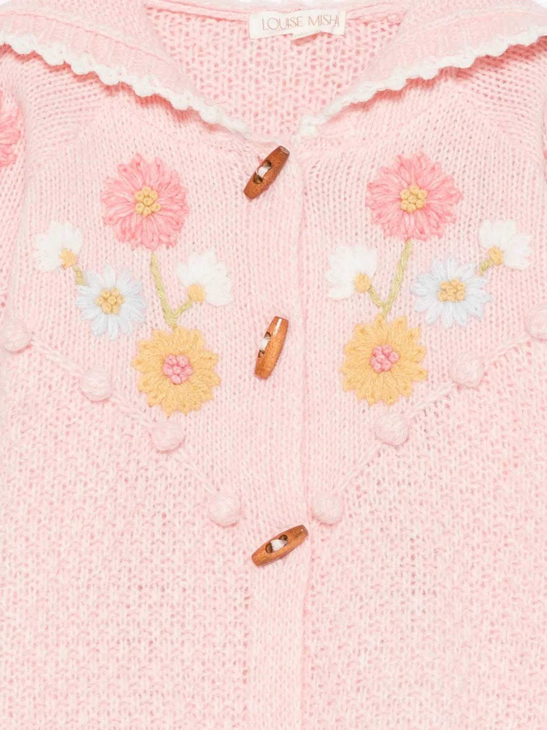 Кардиган с цветочной вышивкой и капюшоном Louise Misha Kids, розовый — фото 3