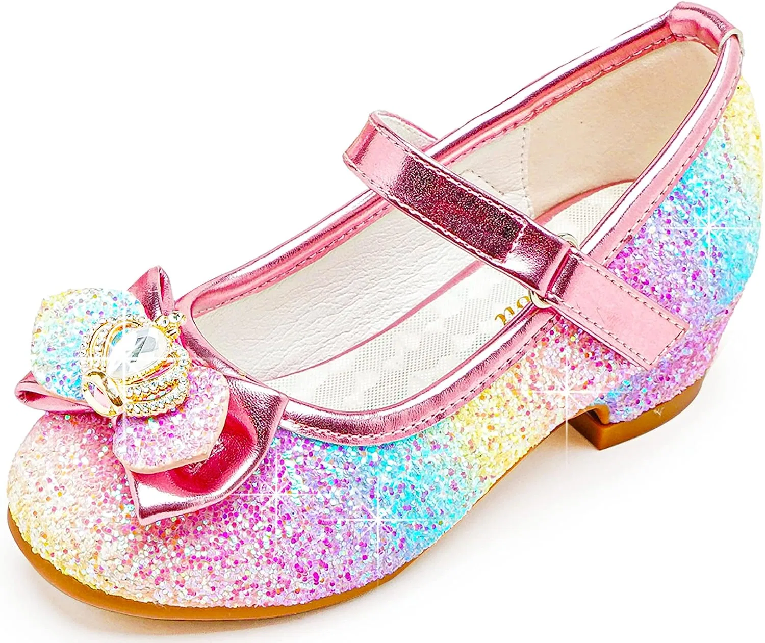 Детские туфли для девочек с блестками Walofou, Gem-Crown Rainbow