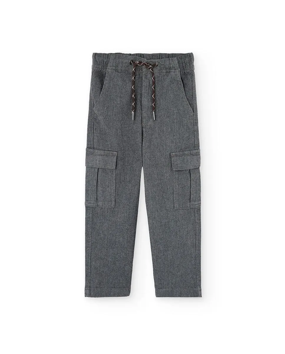 

Детские штаны карго с резинкой и шнурками Boboli, темно-серый
