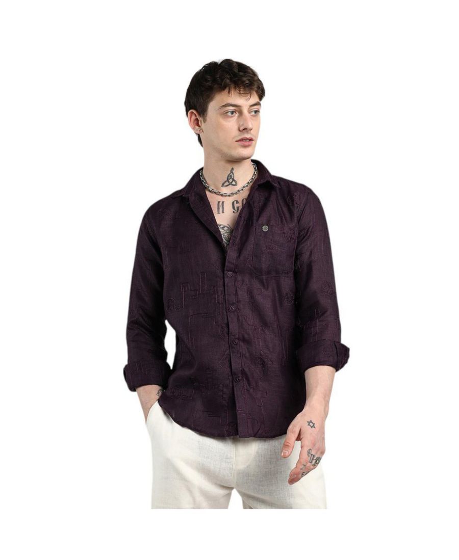 

Мужская однослойная рубашка сливово-фиолетового цвета с вышивкой Campus Sutra, Purple