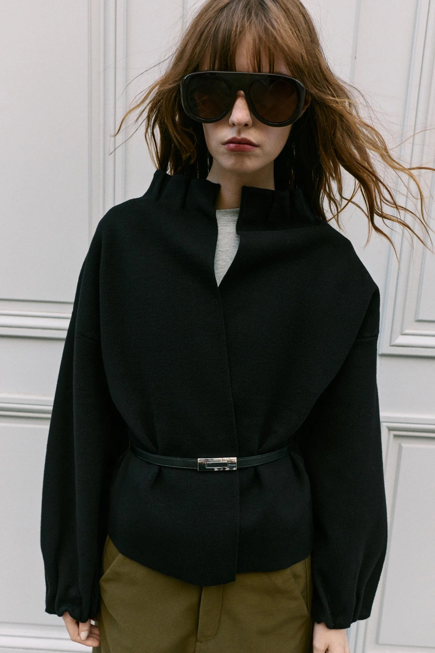Кардиган Zara трикотажный с поясом, черный