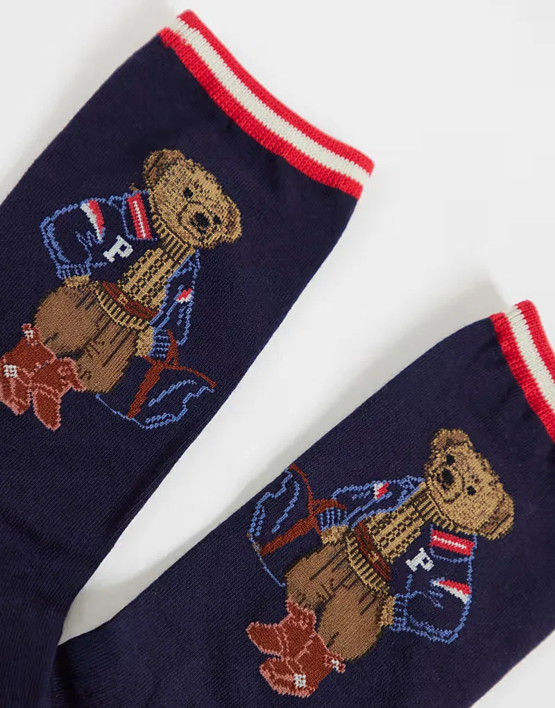 Носки Polo Ralph Lauren с логотипом медведя, темно-синие — фото 2