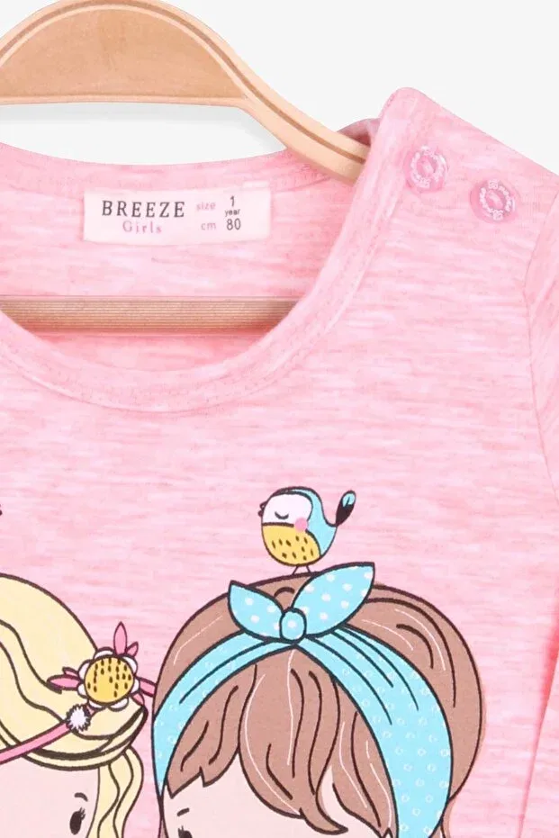 Детская футболка для девочек с длинным рукавом с принтом Breeze, Salmon Melange — фото 3