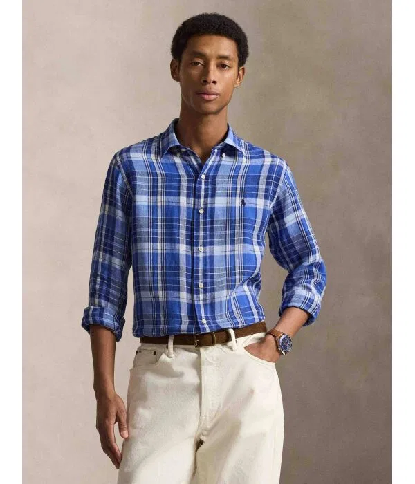 Мужская рубашка из льна Polo Ralph Lauren, Blu Marino