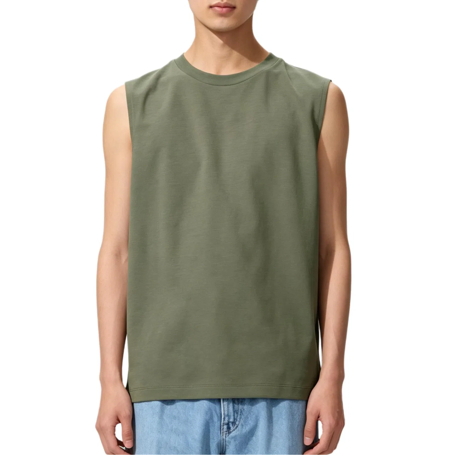Женский топ без рукавов с круглым вырезом Olive Green UNIQLO