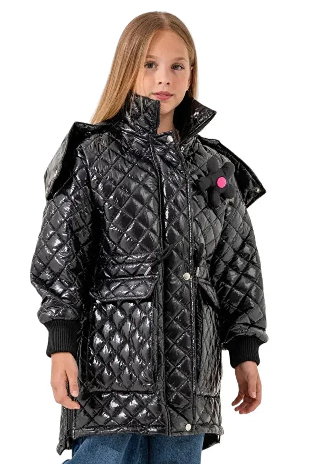 Детское пальто для девочек стеганое Irem Çocuk Giyim, Black — фото 2