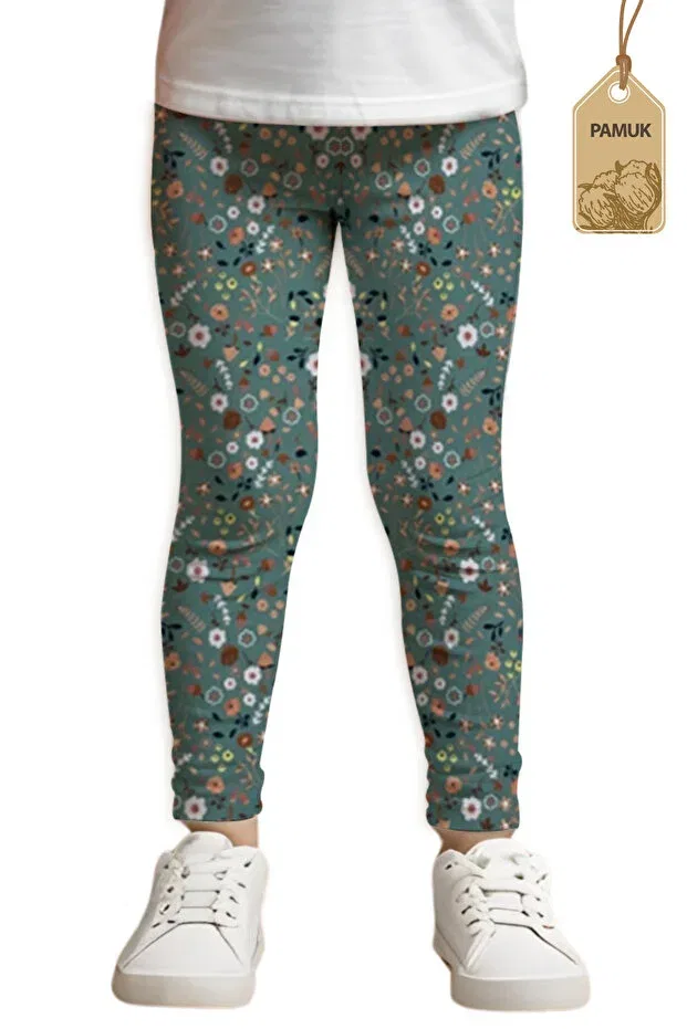 Детские леггинсы для девочек с принтом Girls' leggings Mk Mukko Kids, Dark Green