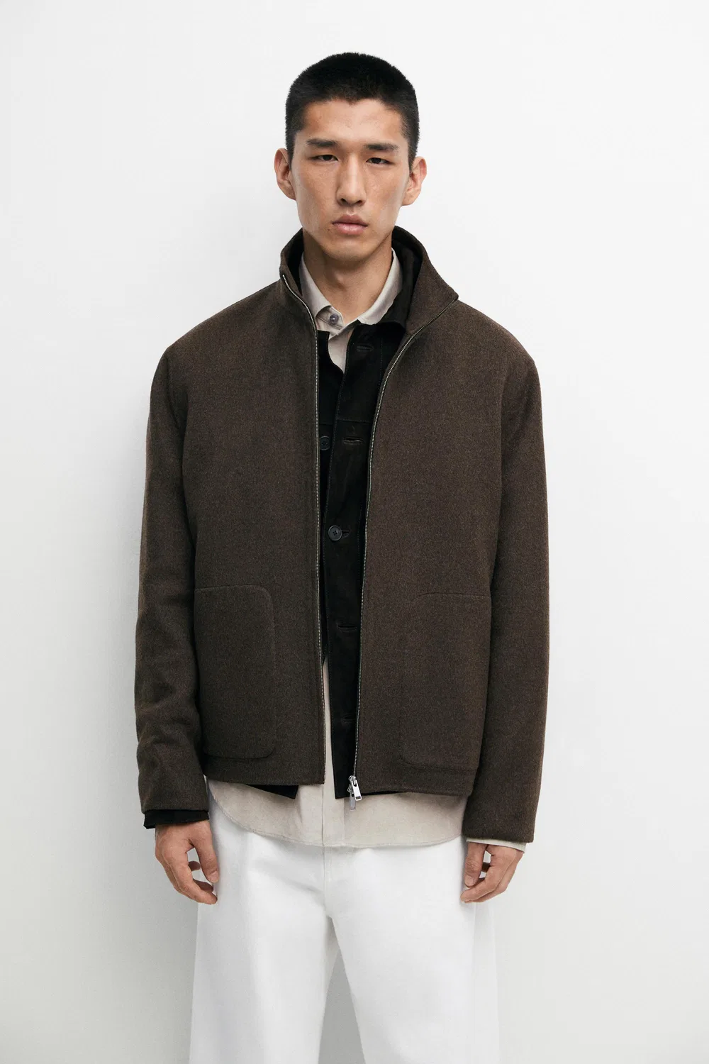 Куртка Massimo Dutti Wool Blend Double Fabric High Neck, коричневый