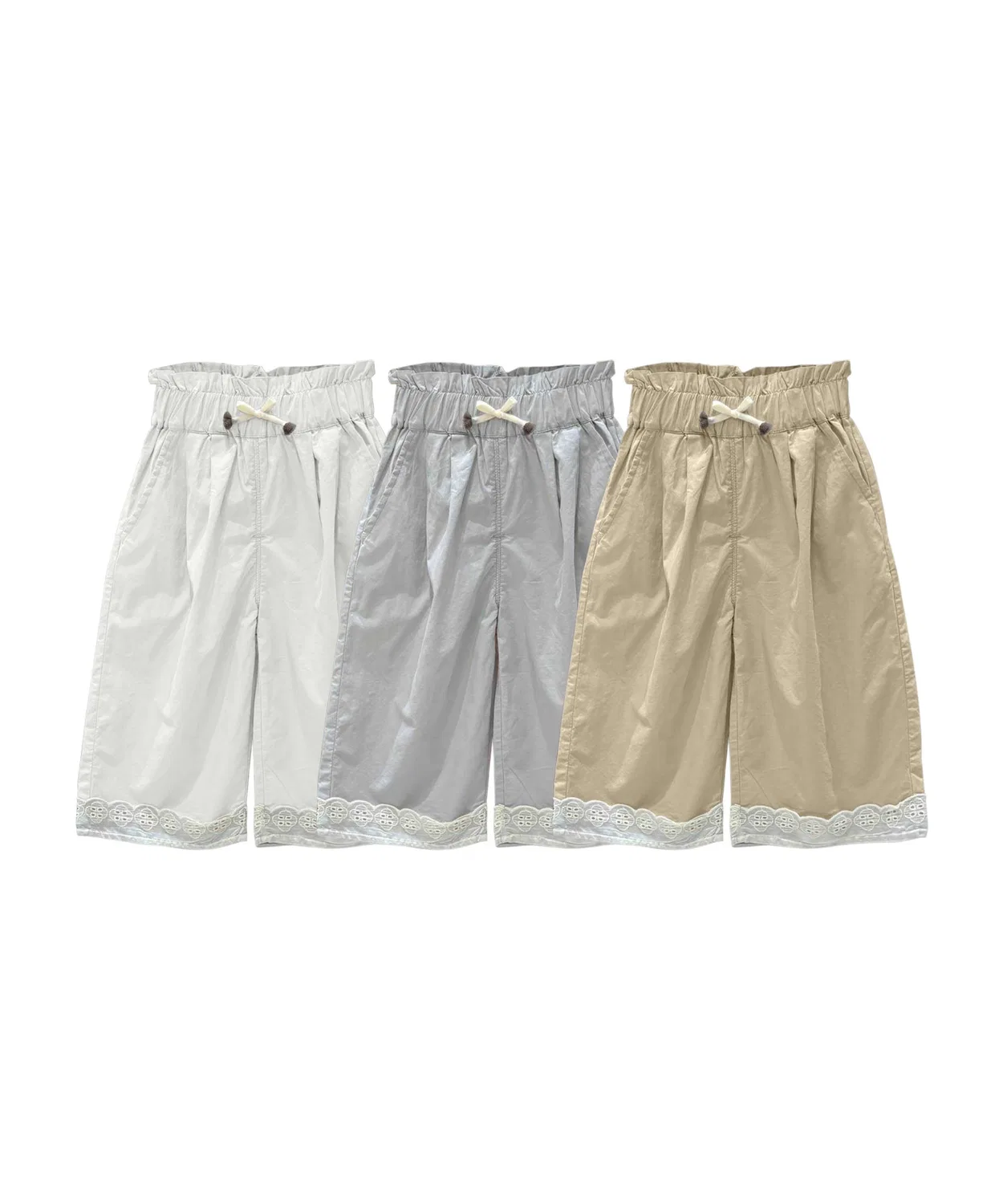 Детские широкие брюки с кружевным низом из хлопка aimoha, Beige — фото 2