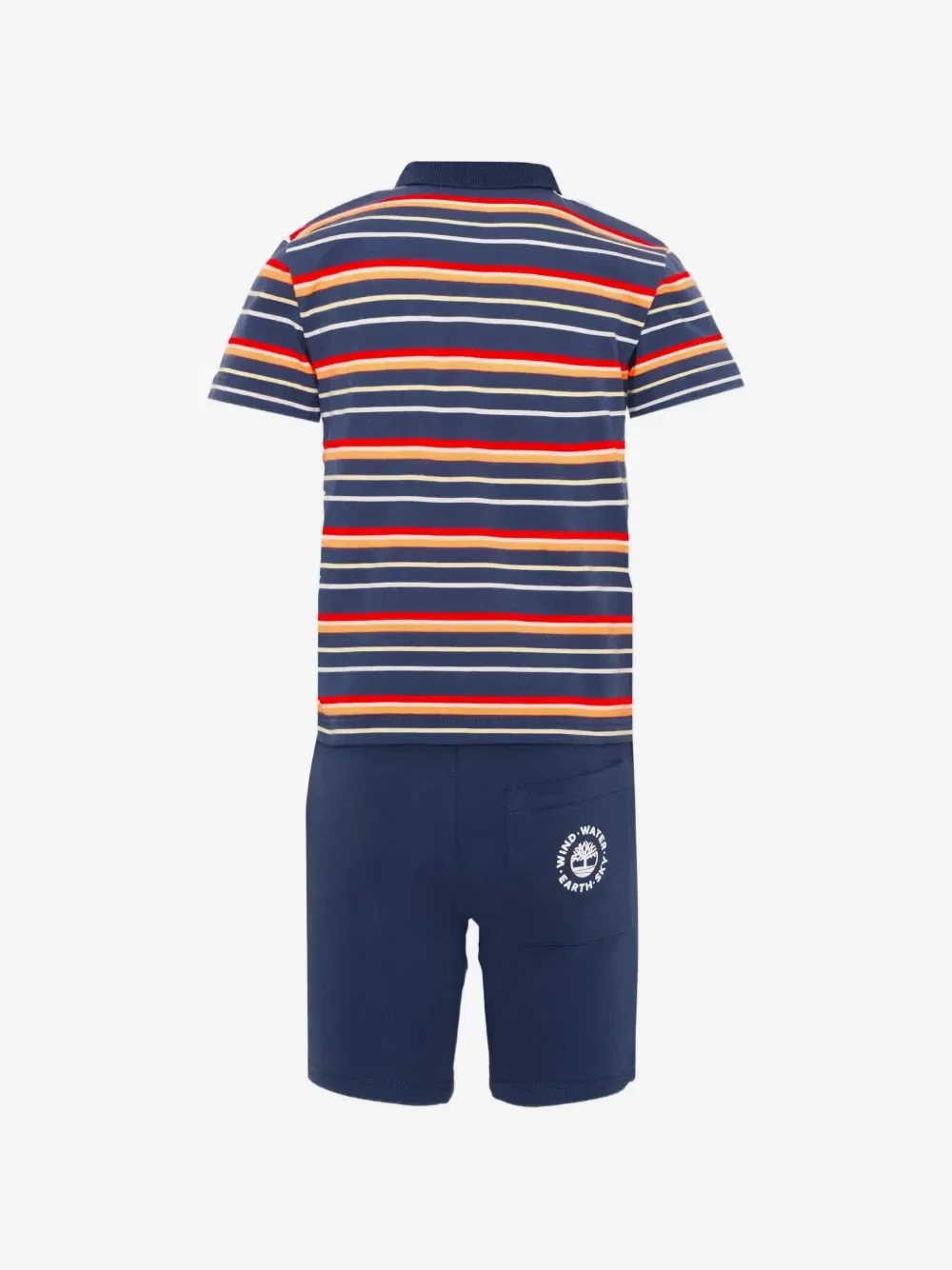 Комплект из полосатой рубашки-поло и шорт Timberland Kids, синий — фото 2