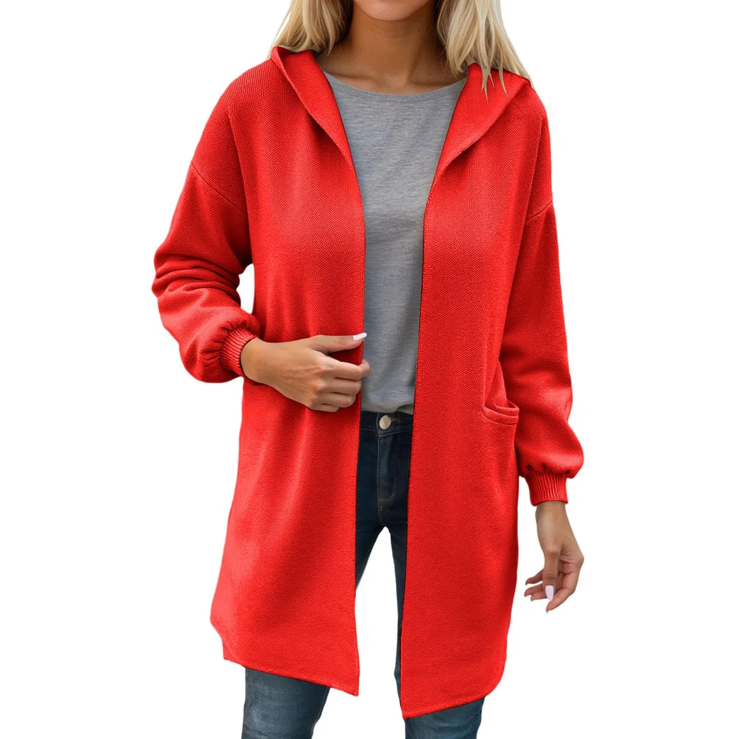 Женское пальто из плотного трикотажа с длинным рукавом, модель Cappotto in maglia spessa da donna, бренд, Rosso