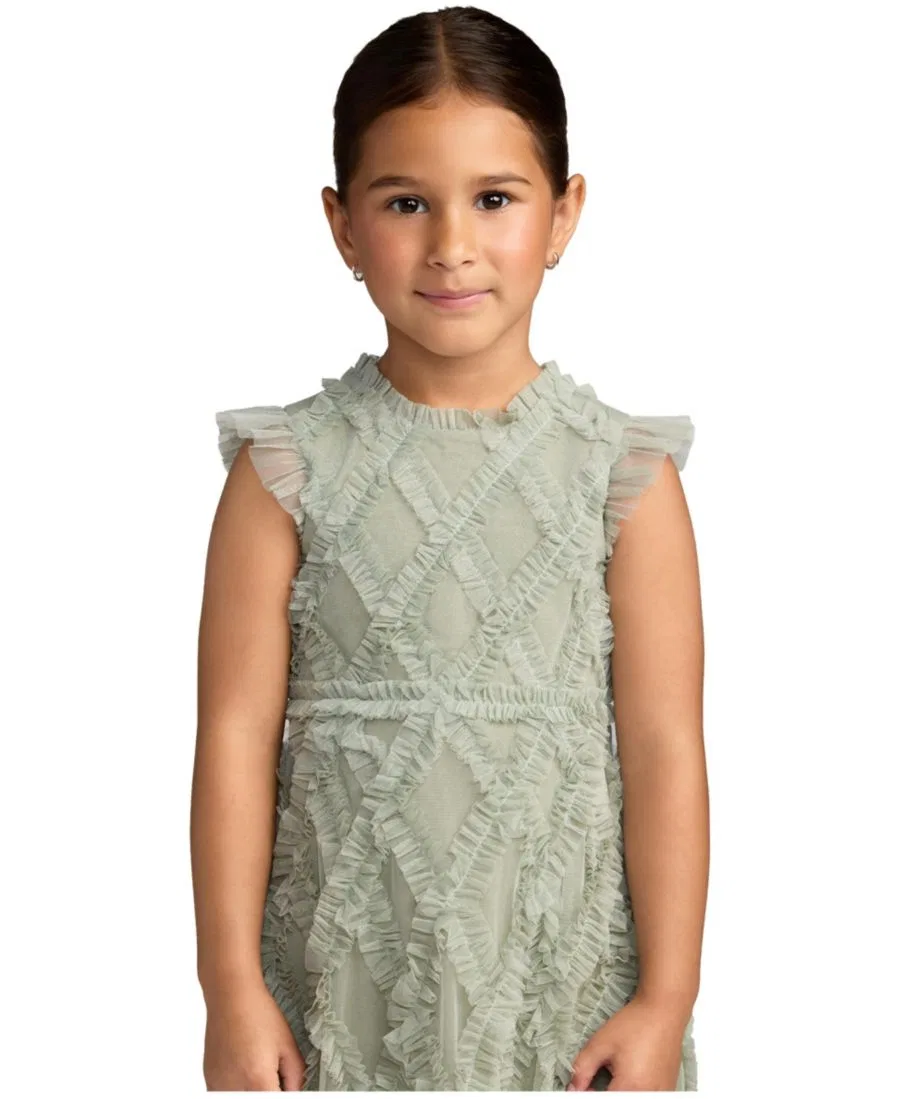 Платье миди из сетки с рюшами Big Girls Ruffle Mesh Midi Dress Mac Duggal, Sage Multi — фото 3