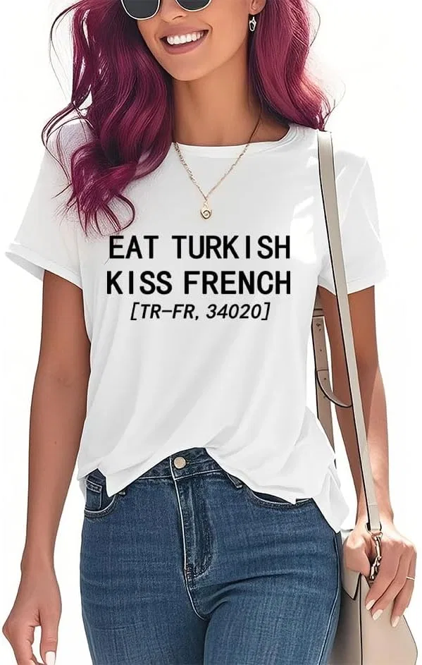 Унисекс футболка с принтом Eat Turkish Kiss French, Sky Blue — фото 3