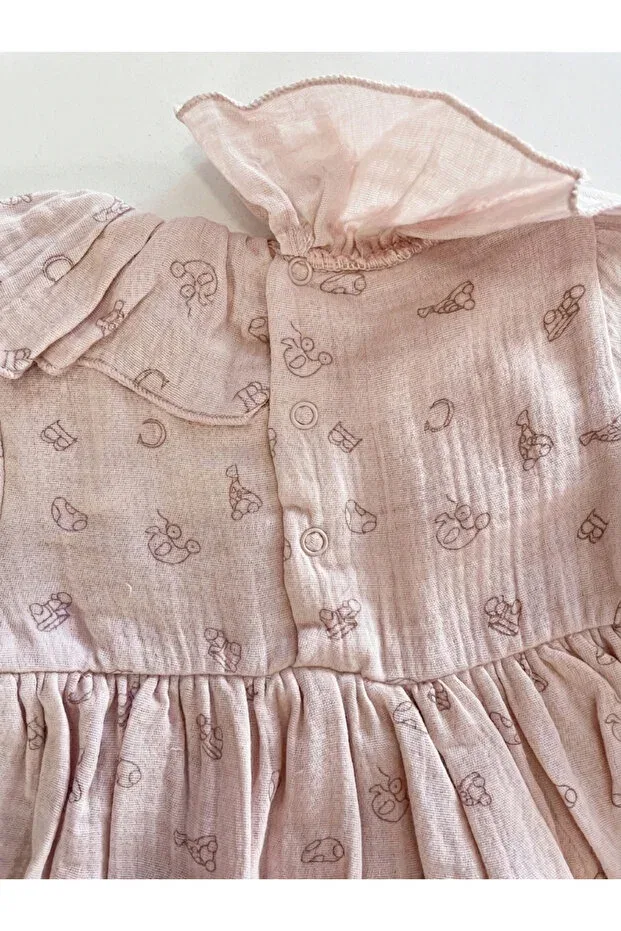 Детское платье для девочек с принтом Ruffle Collar Printed Muslin Girl Dress Cassiope, Pink — фото 2
