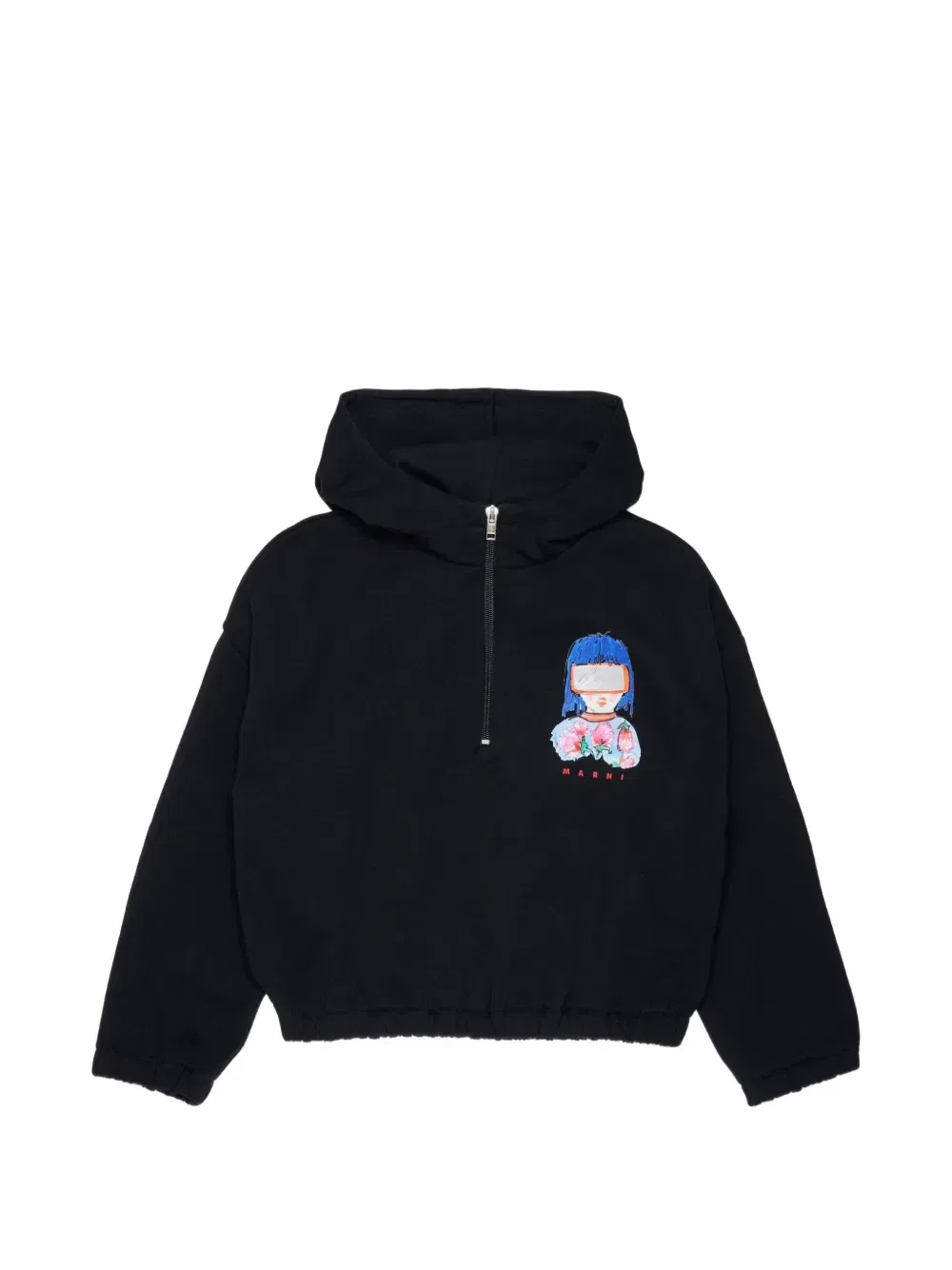 Худи с молнией и графичным принтом Marni Kids, черный