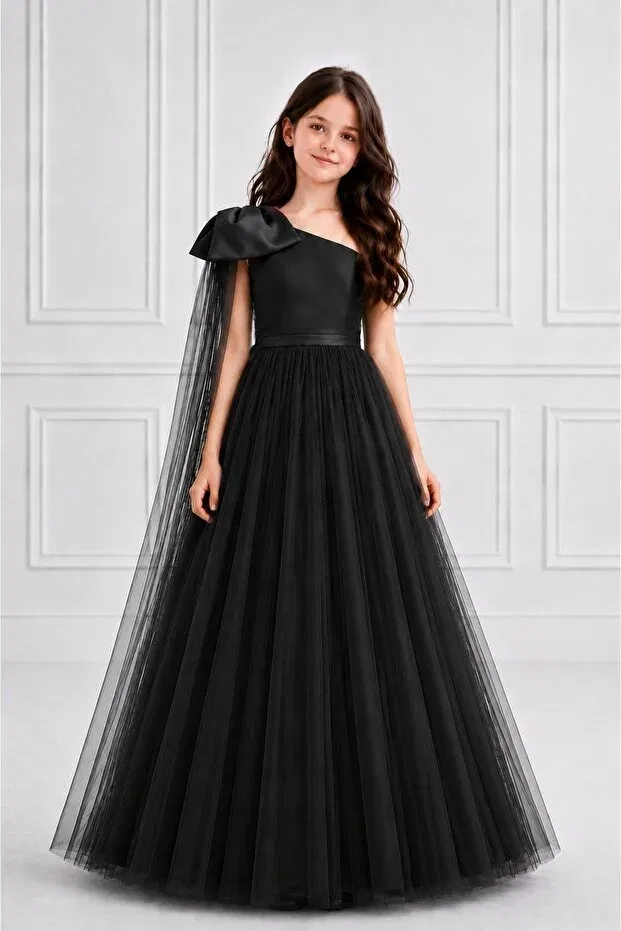 Детское платье для девочек с одним рукавом Party Madyabutik, Black