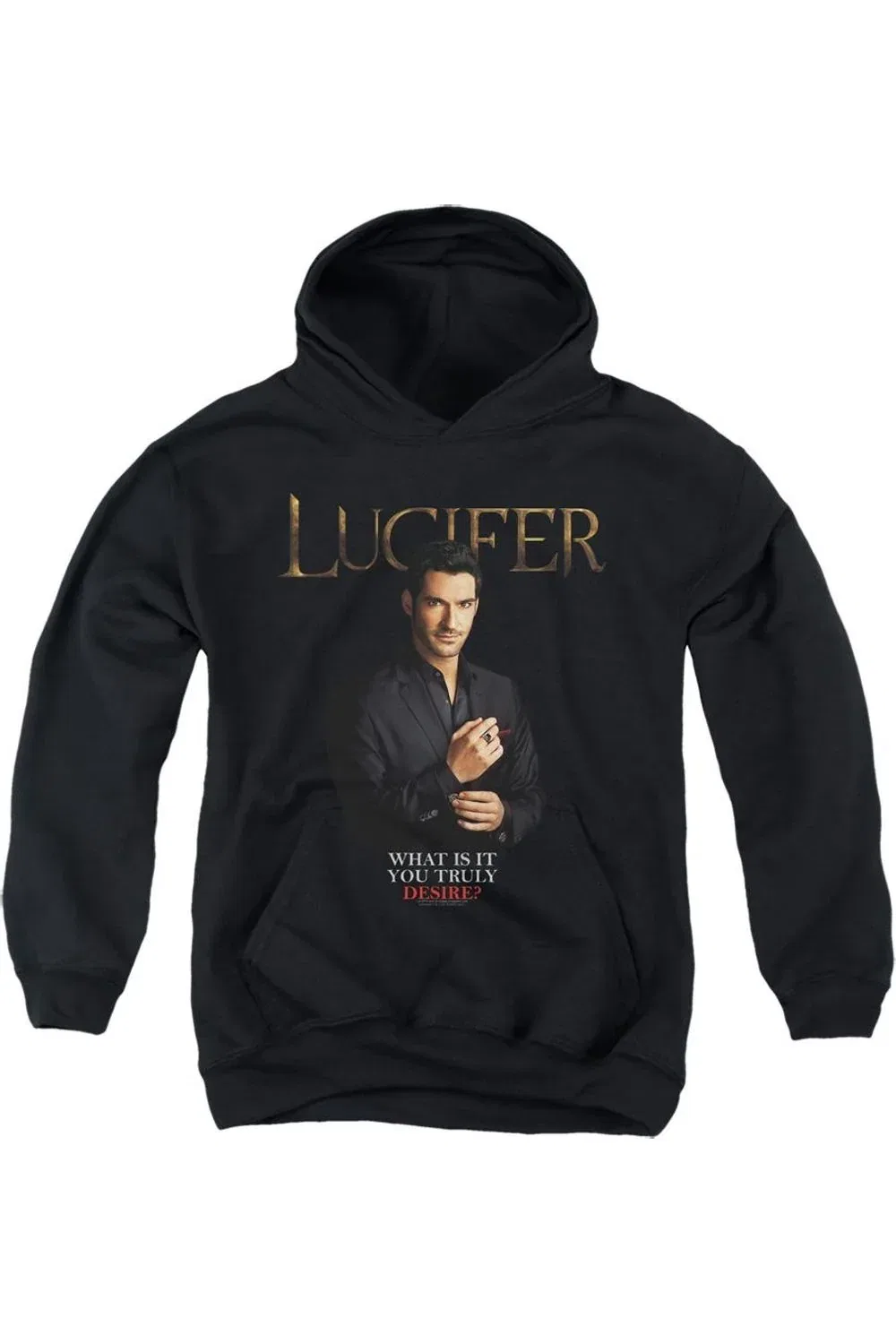 Детское худи с капюшоном на молнии с принтом Lucifer What Do You Desire? Gildan, черный