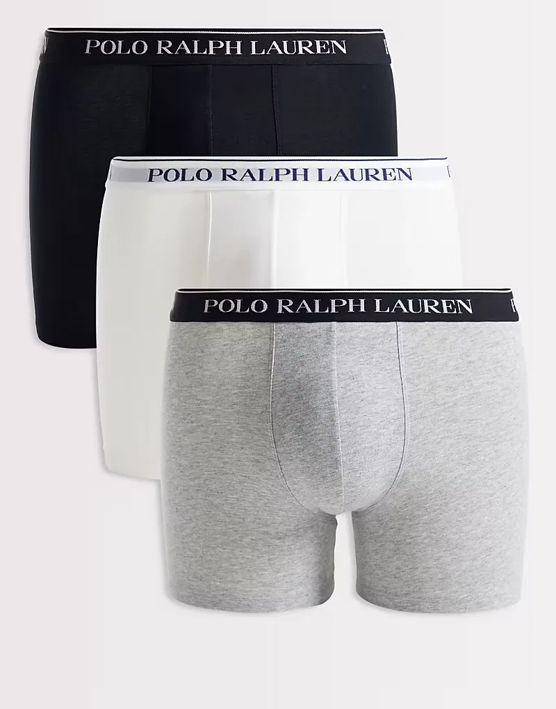 Боксеры-брифы хлопковые стретч 3 шт Polo Ralph Lauren, черный/серый/белый