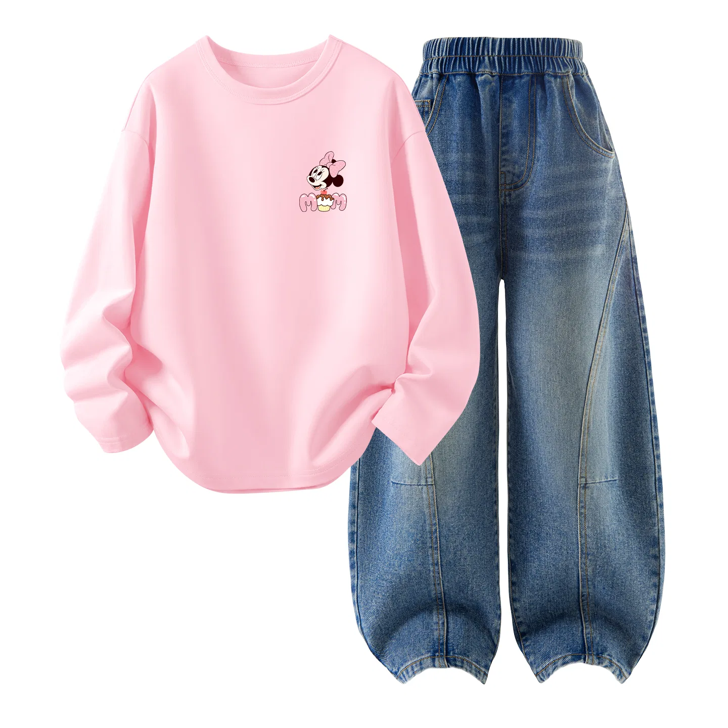Детский комплект из футболки и шорт с принтом Disney Di Sweet K Light Pink+Solid Color Denim Blue