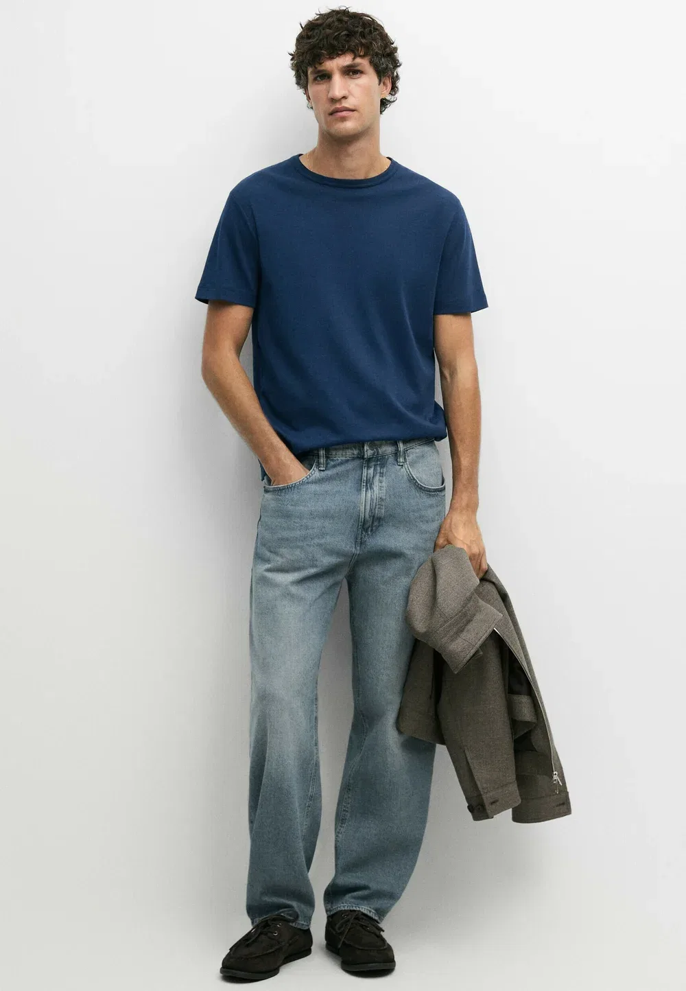 Футболка с коротким рукавом из 100% хлопка - базовая футболка Massimo Dutti, Dark Blue — фото 2