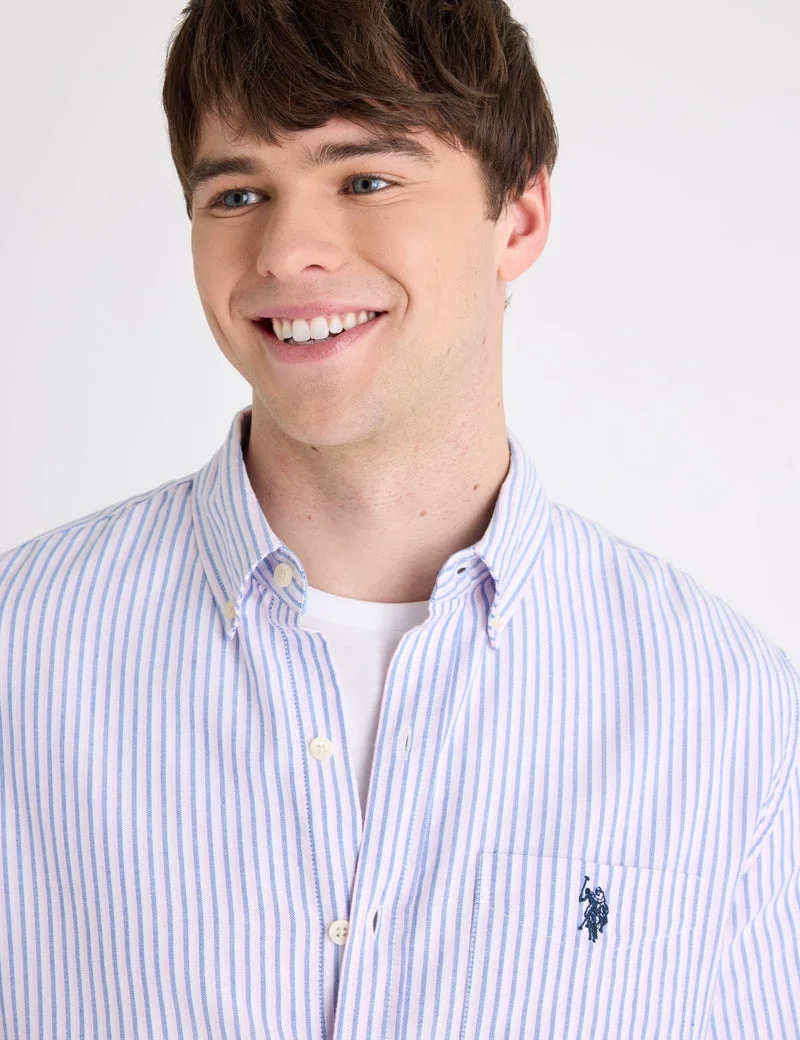 Мужская рубашка U.S. Polo Assn. Long Sleeve Double Stripe Oxford, розовый/голубой — фото 4