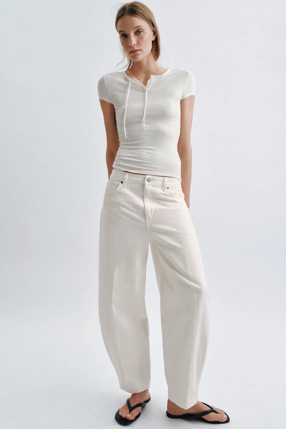 Джинсы с высокой талией из коллекции ZW ZARA, White