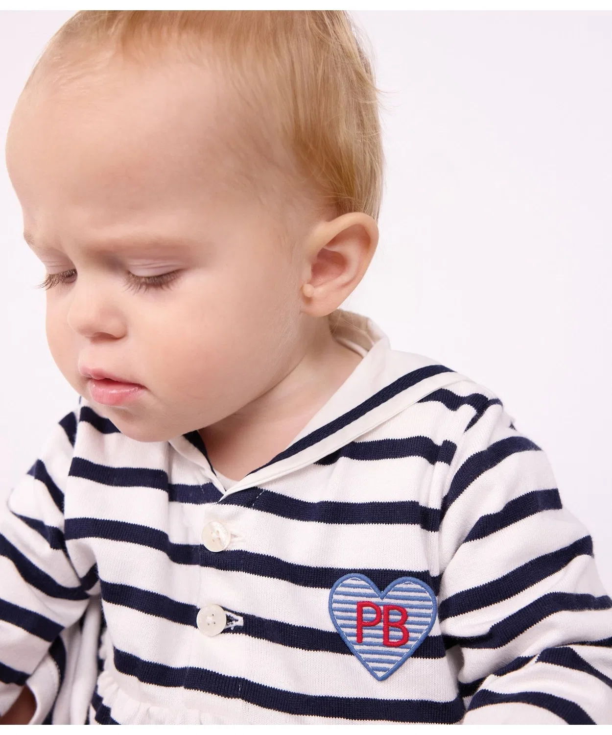 Детское платье с матросским воротником Petit Bateau, Белый/Темно-синий — фото 3
