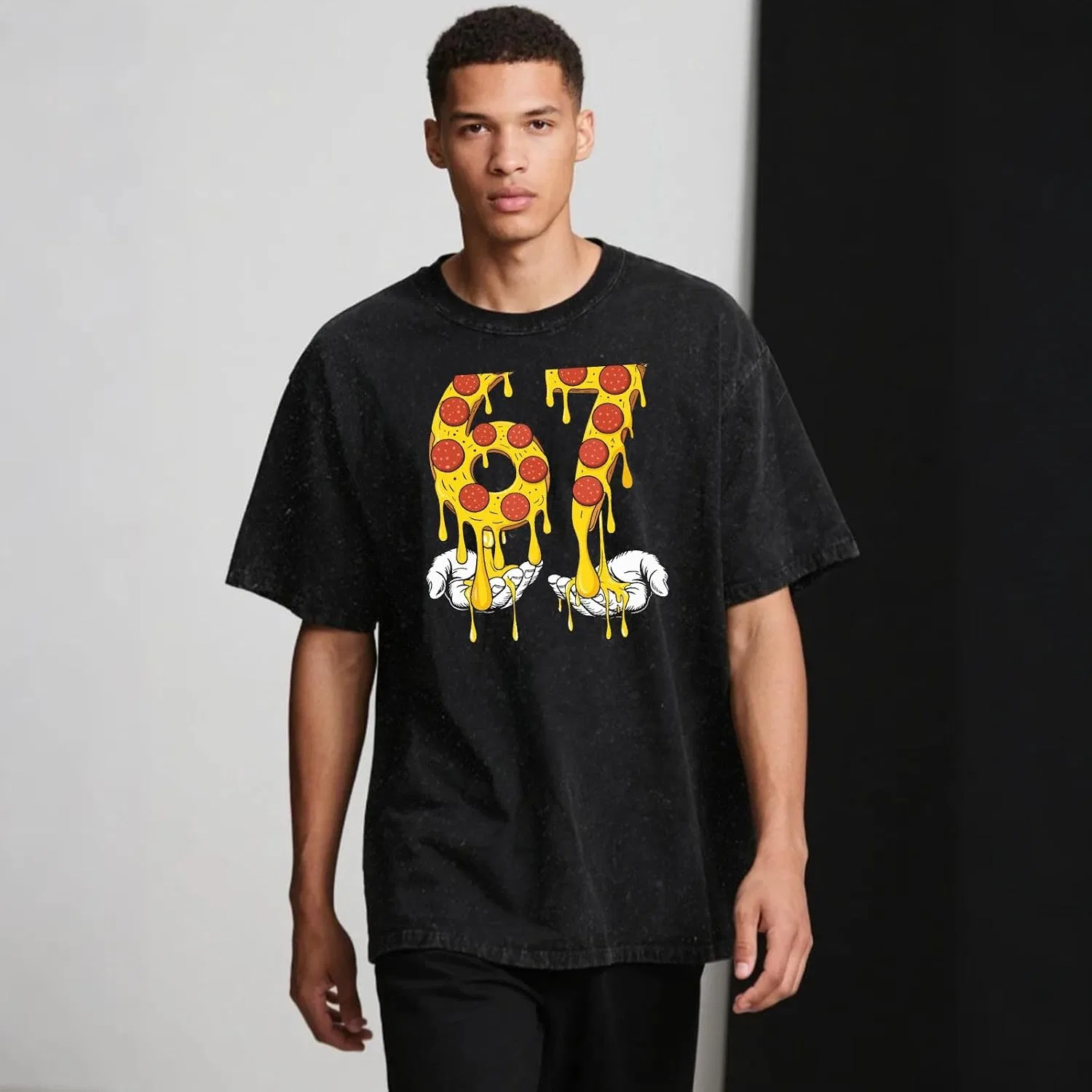 Мужская футболка с принтом Pizza Meme Shirt-004, Wash Black — фото 4