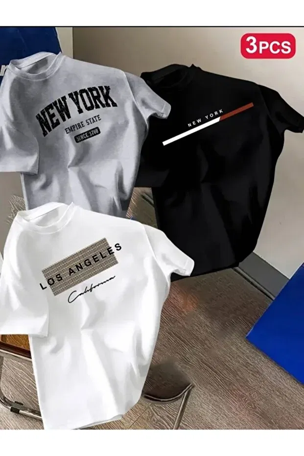 Детский комплект футболок с принтом Casual Everyday Elan Wear, Gray+Black+White