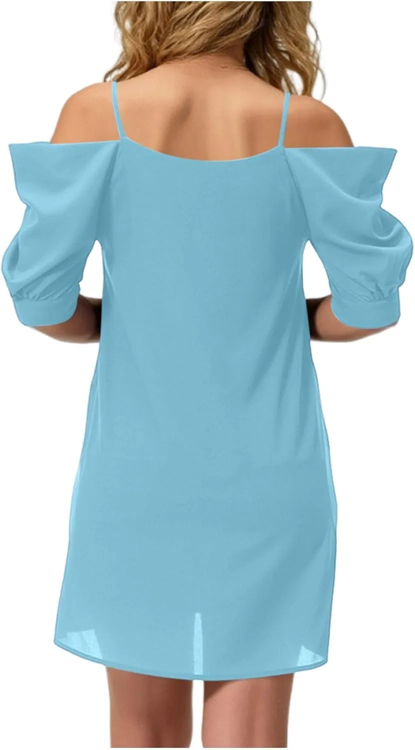 Женское летнее платье свободного кроя Off Shoulder, Light Blue — фото 3