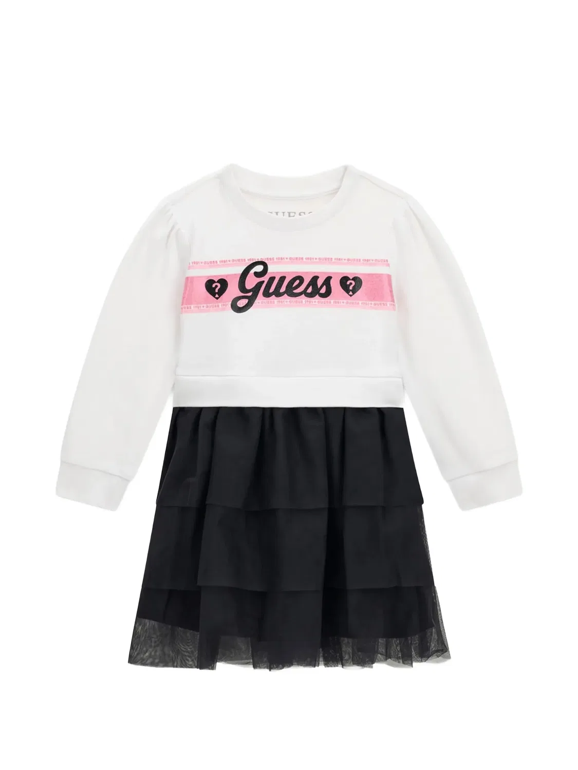 Платье с оборками и логотипом Guess Kids, белый