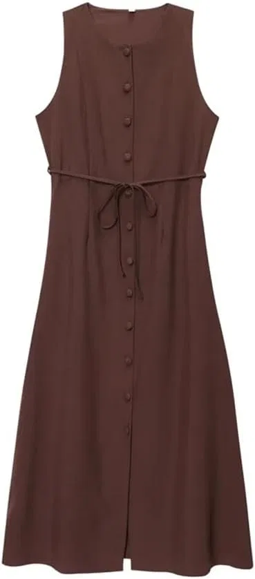 Женское повседневное платье с завязками на талии Generic, Dark Brown